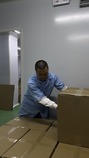 Staff packing finished cartons in the factory